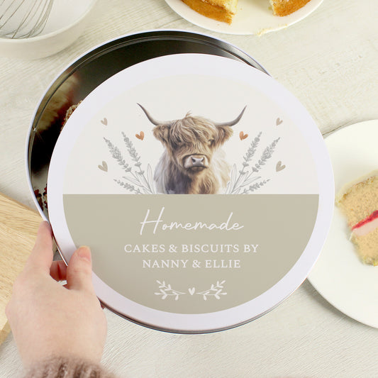 Personalised Highland Cow Cake Tin