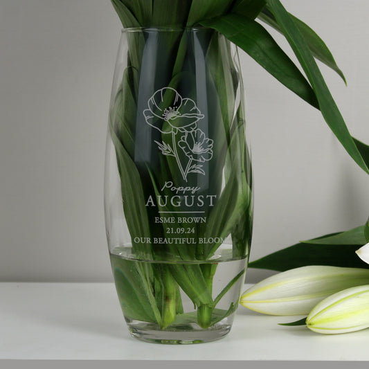 Personalised August Birth Flower Bullet Vase
