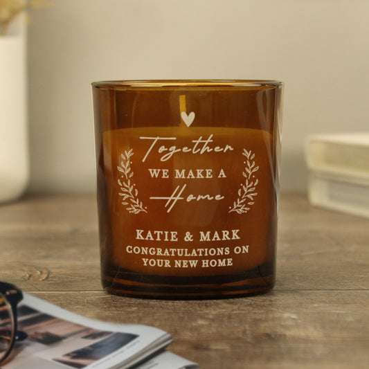 Personalised Engraved Home Amber Glass Candle