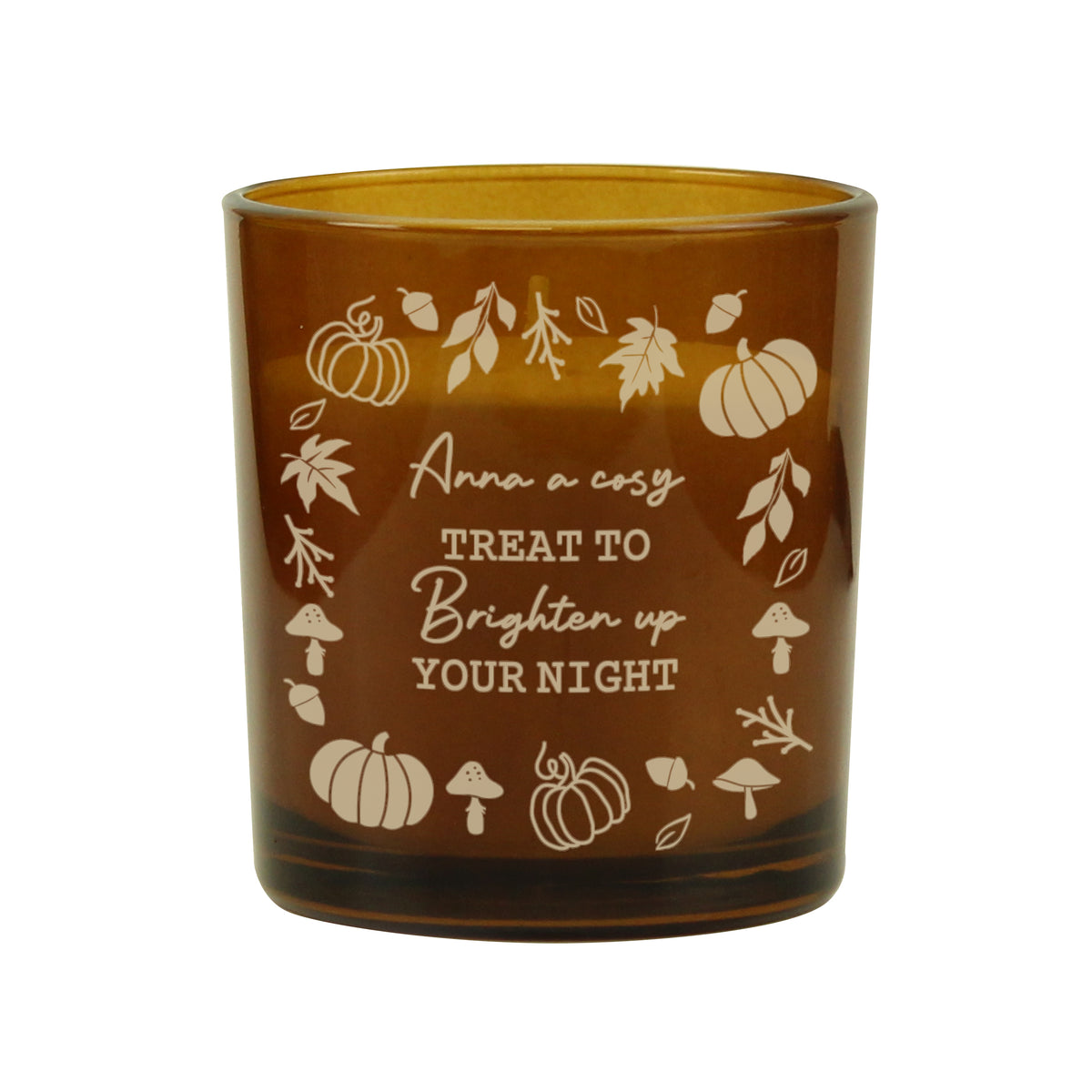 Personalised Pumpkins Amber Glass Candle