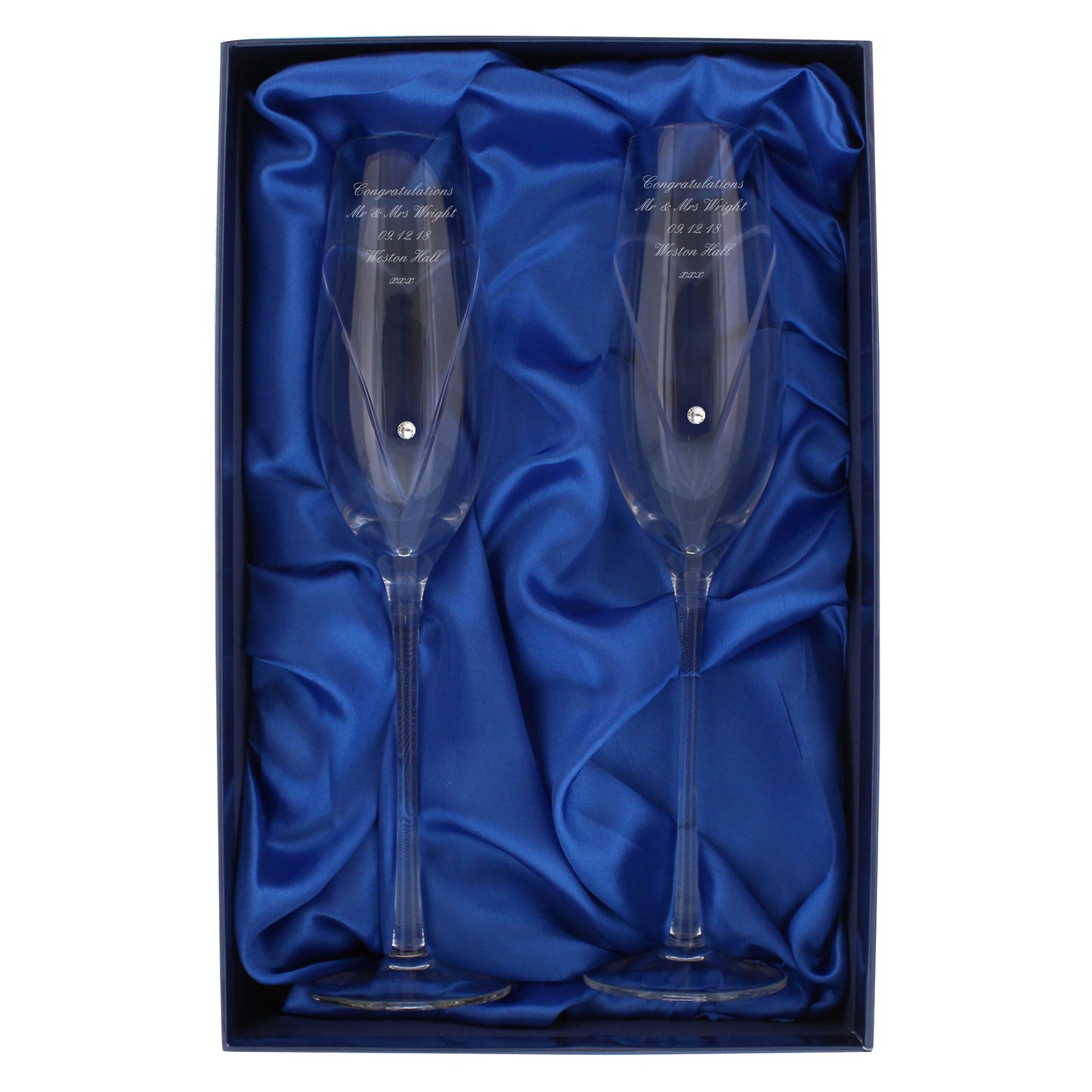 Personalised Hand Cut Heart Pair of Flutes with Gift Box