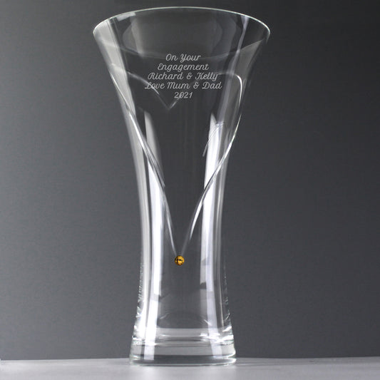 Personalised Large Hand Cut Gold Diamond Effect Heart Vase