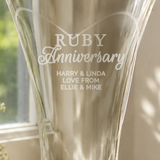 Personalised Ruby Anniversary Hand Cut Diamond Effect Heart Vase