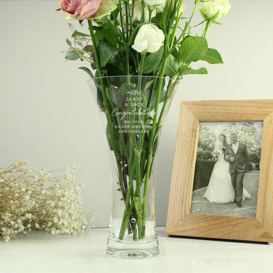 Personalised Leaf Motif Hand Cut Diamond Effect Heart Vase