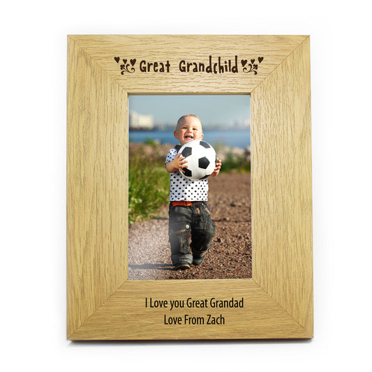 Personalised Oak Finish 6x4 Great Grandchild Photo Frame