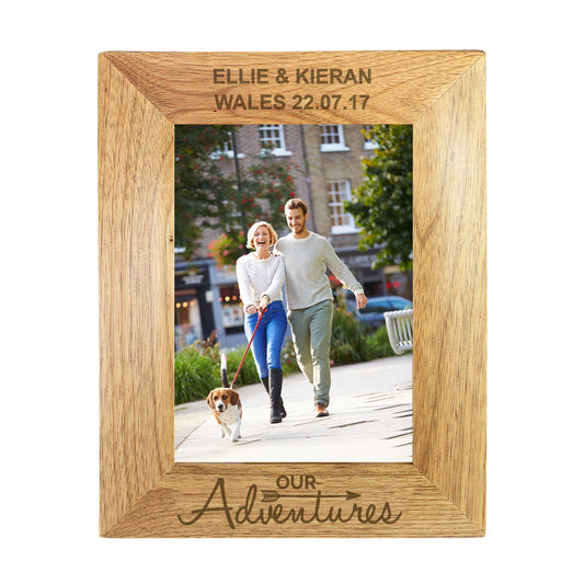Personalised Our Adventures 5x7 Oak Finish Photo Frame