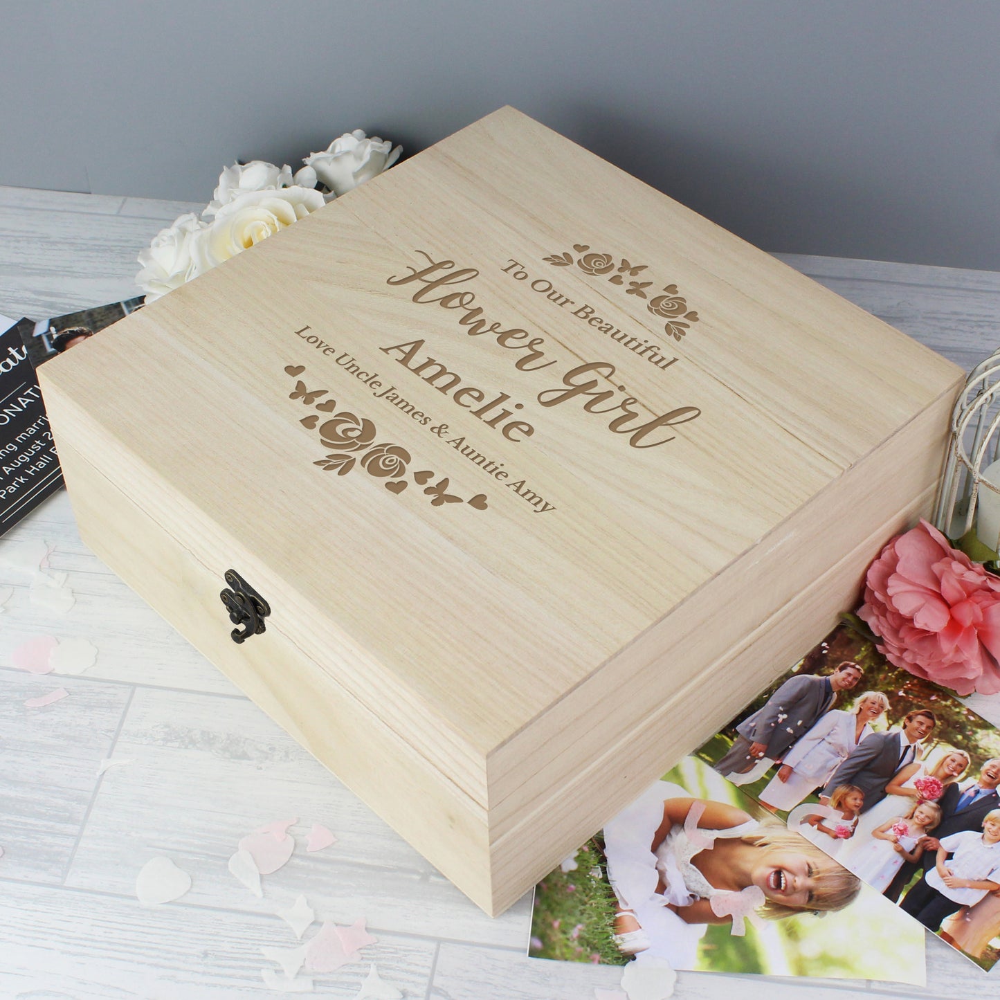 Personalised Floral Engraved Keepsake Box - 28 x 28cm