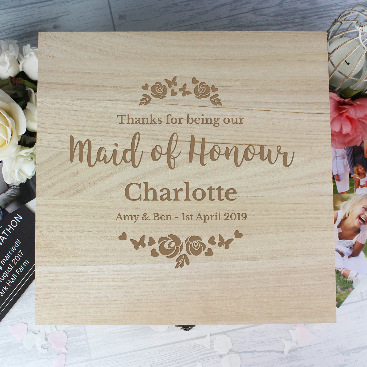 Personalised Floral Engraved Keepsake Box - 28 x 28cm