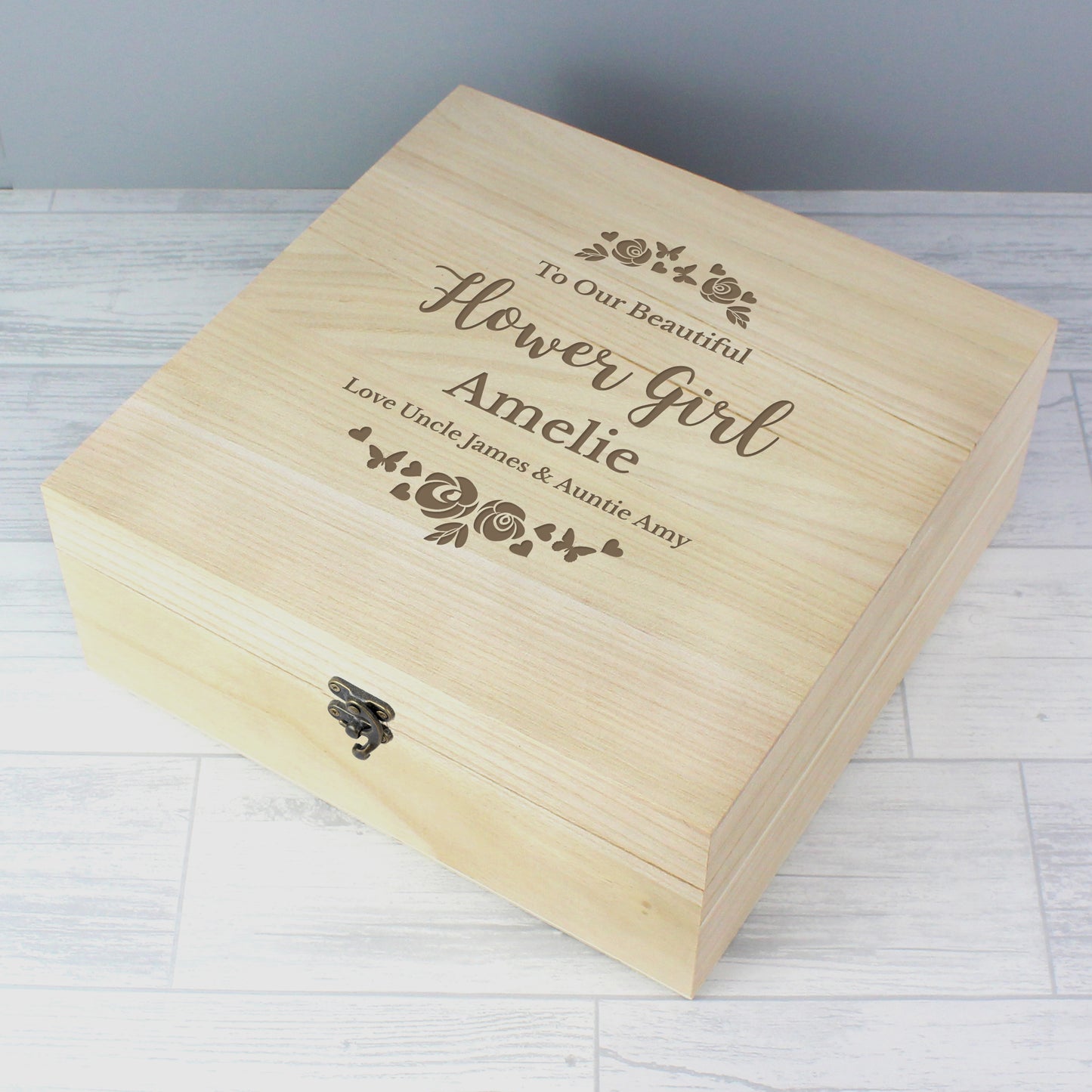 Personalised Floral Engraved Keepsake Box - 28 x 28cm