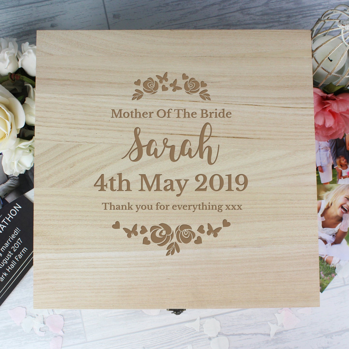 Personalised Floral Engraved Keepsake Box - 28 x 28cm