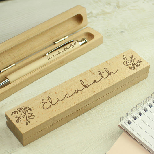 Personalised Floral Wooden Pen and Box
