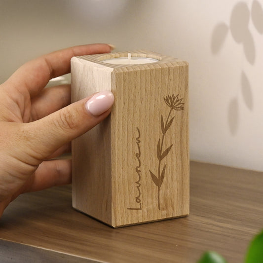 Personalised Floral Wooden Tealight Holder