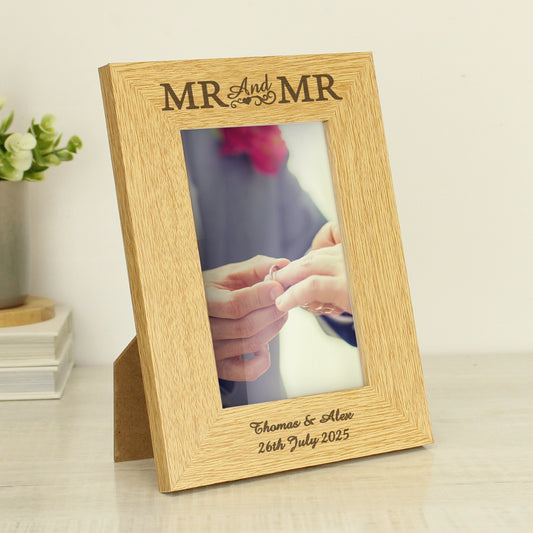 Personalised Oak Finish 6x4 Mr & Mr Photo Frame