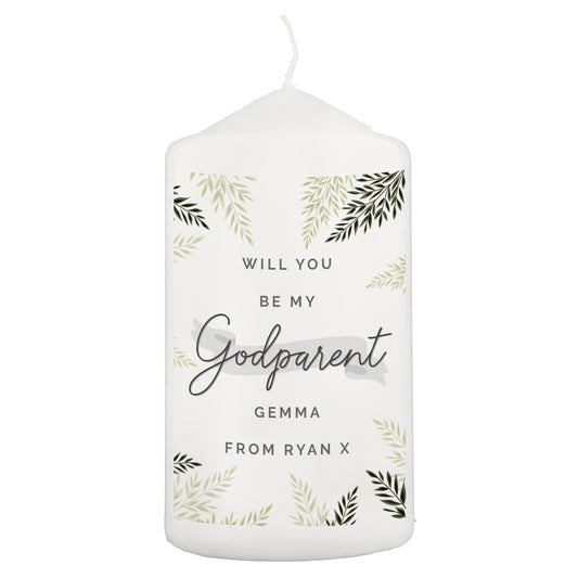 Personalised Godparent Leaves Pillar Candle