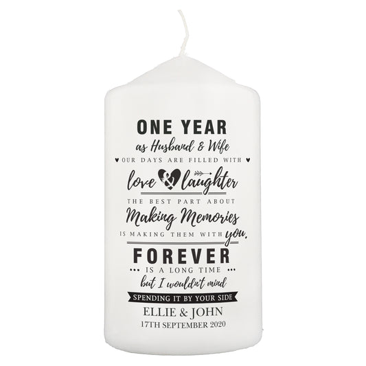 Personalised Typography Anniversary Pillar Candle