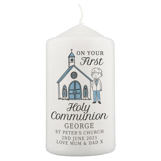 Personalised Boys First Holy Communion Pillar Candle