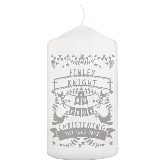 Personalised Grey Papercut Style Pillar Candle