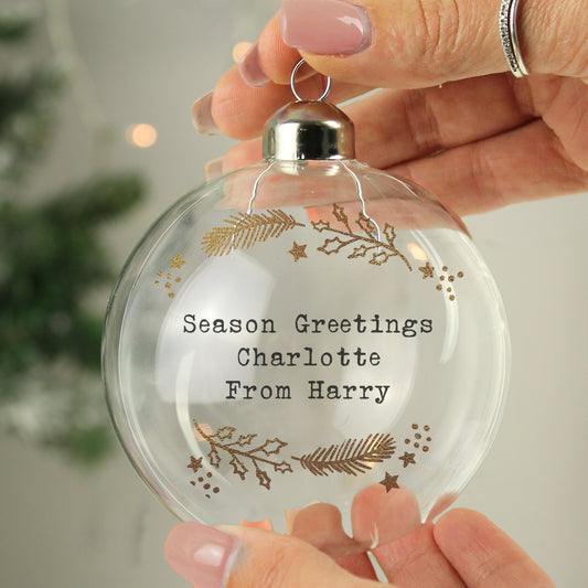 Personalised Gold Wreath Glass Bauble