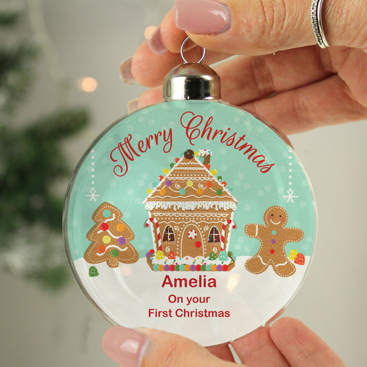 Personalised Gingerbread House Christmas Glass Bauble