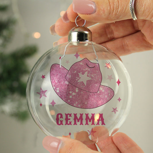 Personalised Cowgirl Hat Christmas Bauble