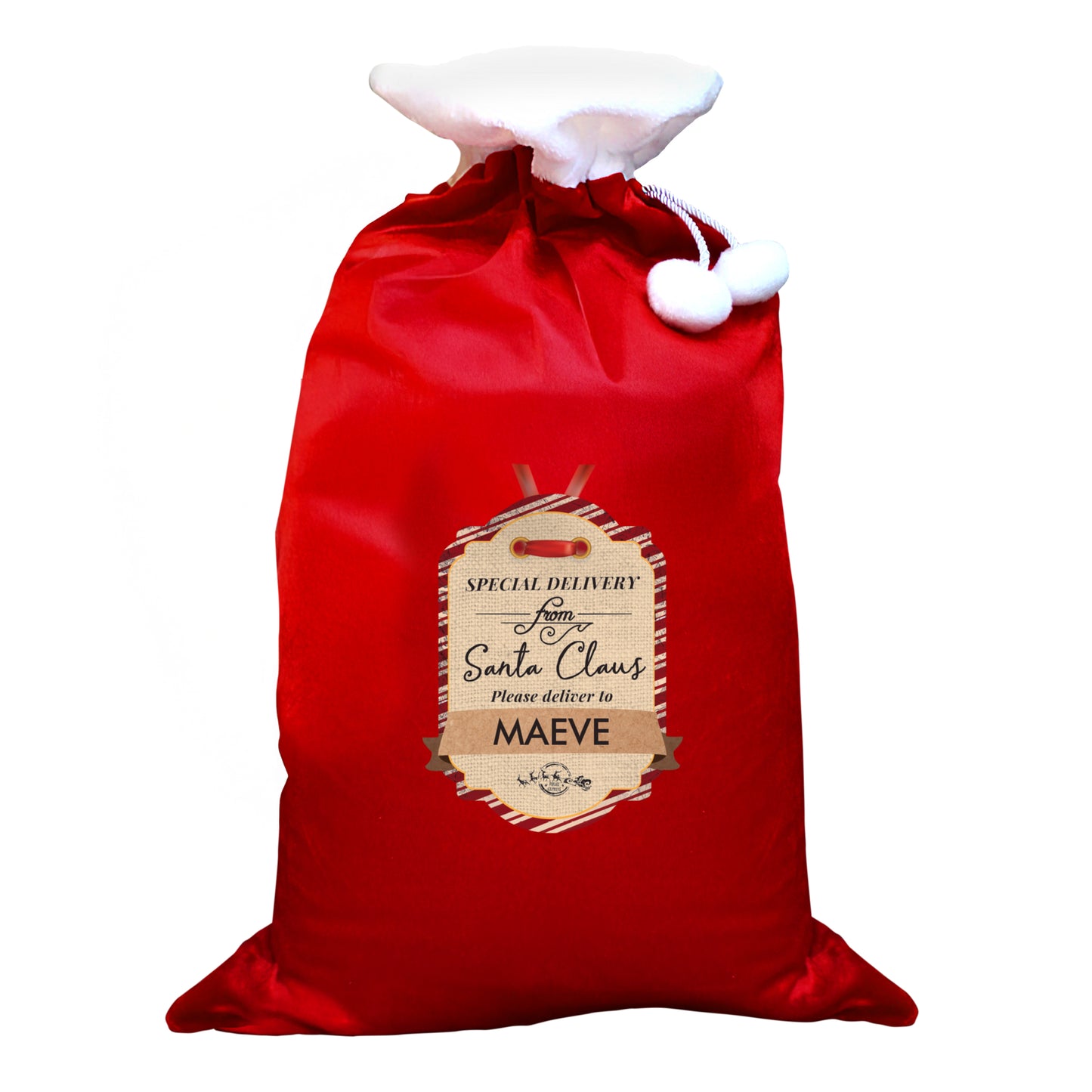 Personalised Special Delivery Luxury Pom Pom Red Sack