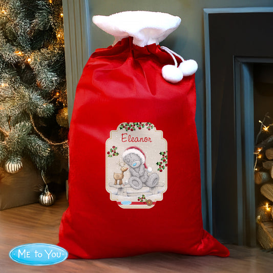Personalised Me to You Reindeer Luxury Pom Pom Red Sack