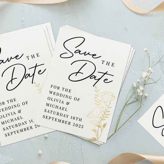 Personalised Gold Floral Set of 36 Wedding Save the Dates