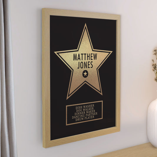 Personalised Star Award Oak Poster Frame