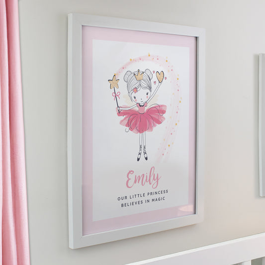 Personalised Princess Ballerina White Poster Frame