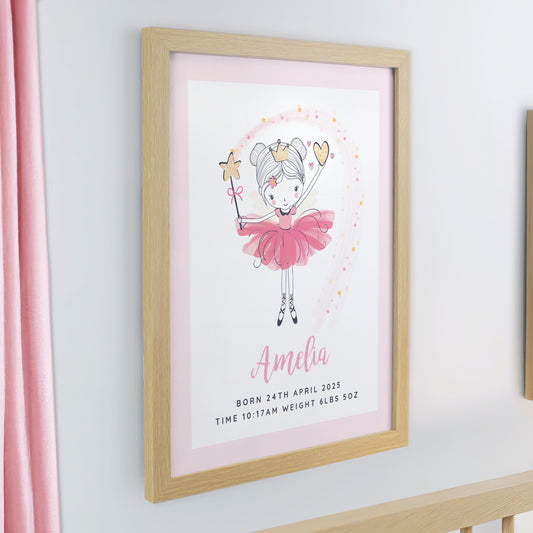 Personalised Princess Ballerina Oak Poster Frame