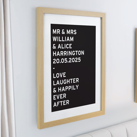 Personalised Typography Oak Poster Frame