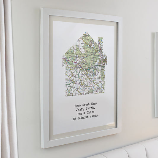 Personalised Present Day Map Home White Poster Frame