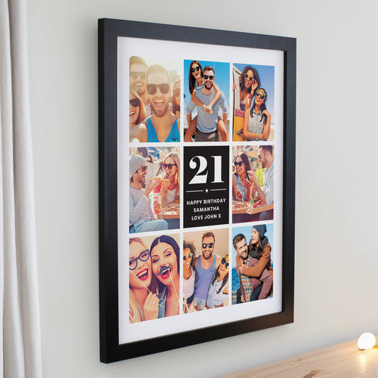 Personalised Big Number Multi Photo Upload Black Poster Frame