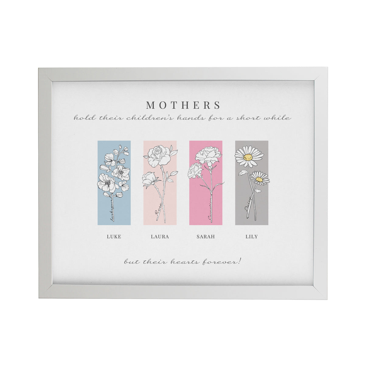 Personalised Birth Flower Family of 4 White Framed Print