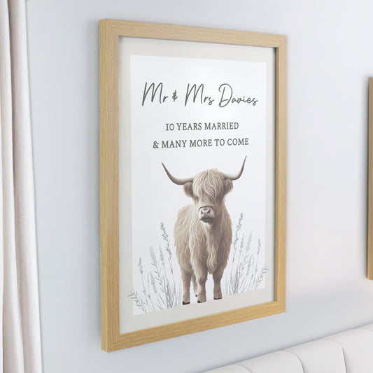 Personalised Highland Cow Oak Poster Frame