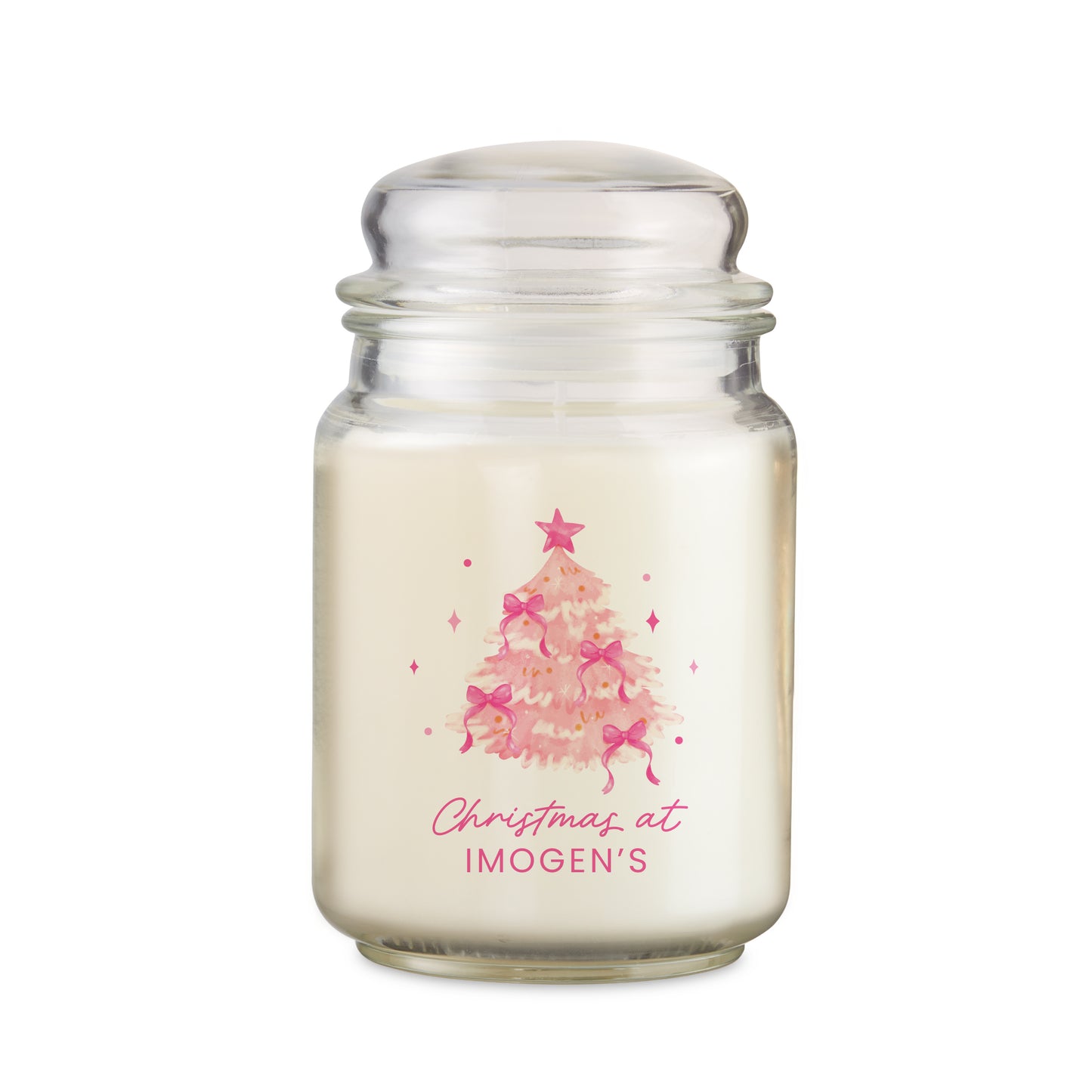 Personalised Pink Christmas Tree Large Candle Jar