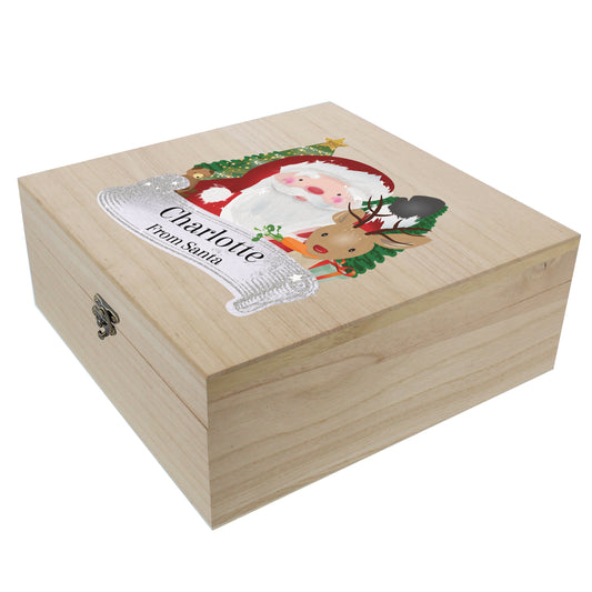 Personalised Colourful Santa Large Wooden Christmas Eve Box - 28 x 28cm