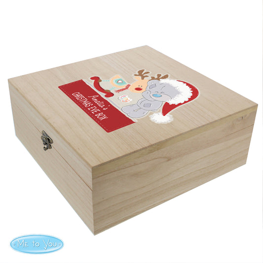 Personalised Colourful Tiny Tatty Teddy Large Wooden Christmas Eve Box - 28 x 28cm