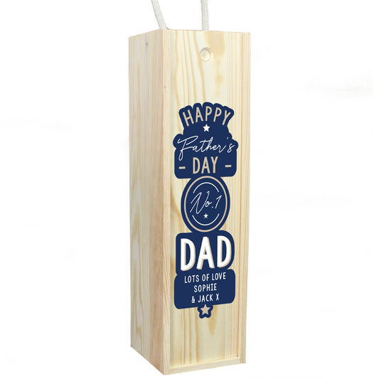 Personalised Happy Father's Day No. 1 Dad Wooden Wine Bottle Box