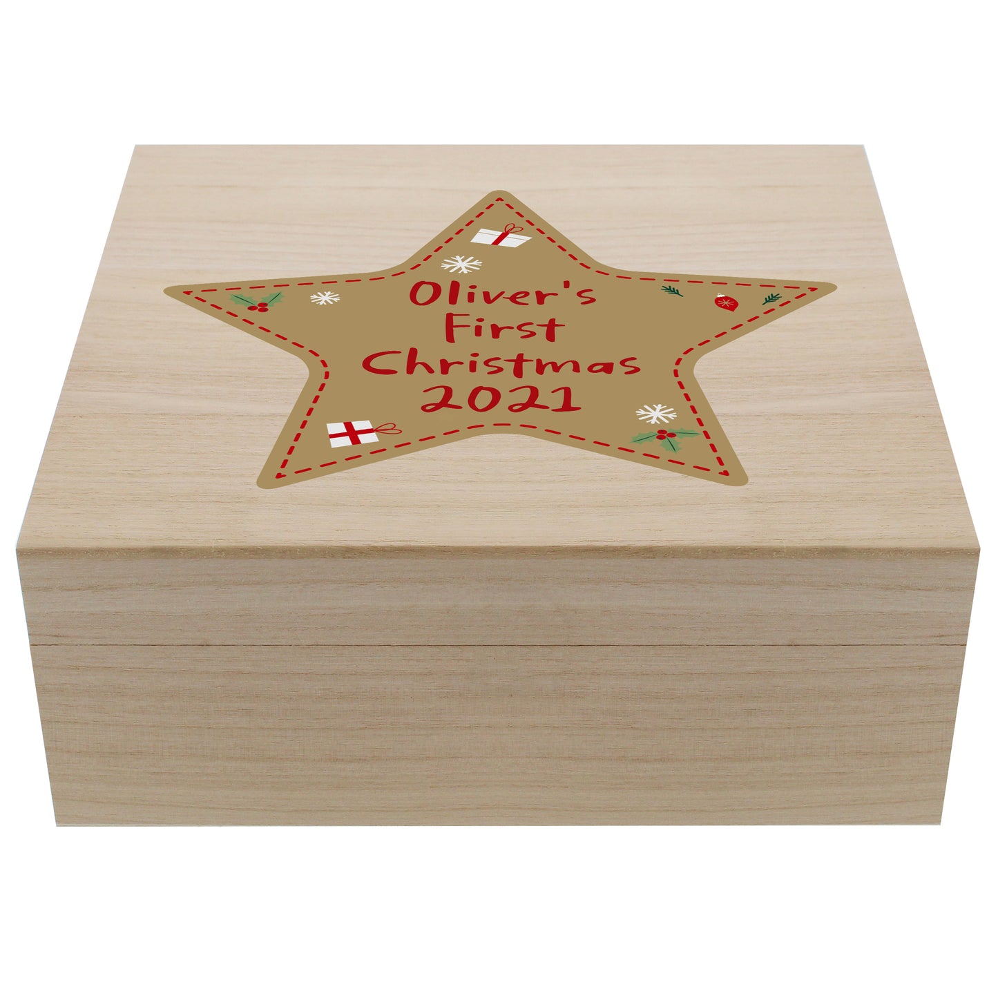 Personalised Christmas Star Large Wooden Keepsake Box - 28 x 28cm