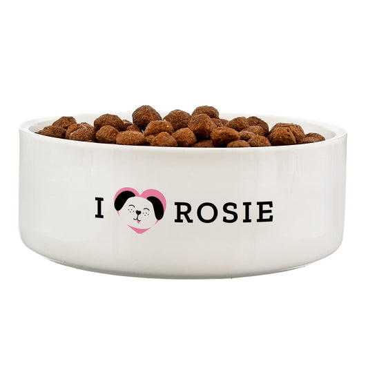 Personalised I Love my Dog - Cute Design 15cm Medium Ceramic White Pet Bowl