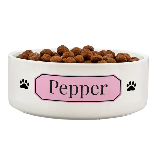 Personalised Pink Plaque 15cm Medium Pet Bowl