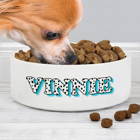 Personalised Blue Spots Name 15cm Medium Pet Bowl