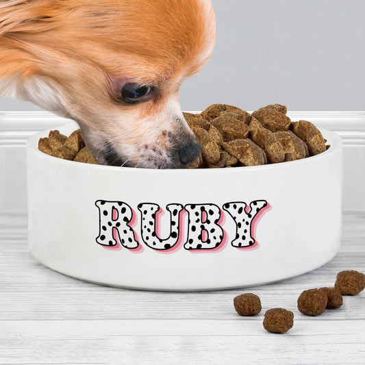 Personalised Pink Spots Name 15cm Medium Pet Bowl