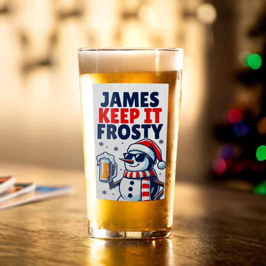 Personalised Snowman Pun Christmas Beer Glass