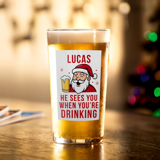 Personalised Santa Pun Christmas Beer Glass
