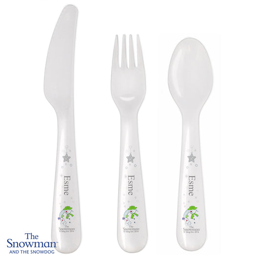 Personalised The Snowman and the Snowdog 3 Piece Plastic Cutlery Set