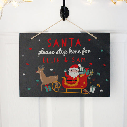Personalised Santa Stop Here Slate Sign