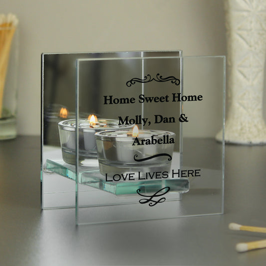 Personalised Antique Scroll Mirrored Glass Tea Light Candle Holder