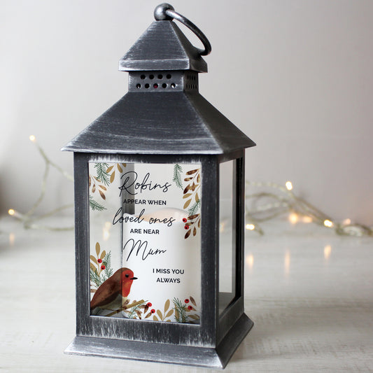 Personalised Robins Appear.. Memorial Black Lantern